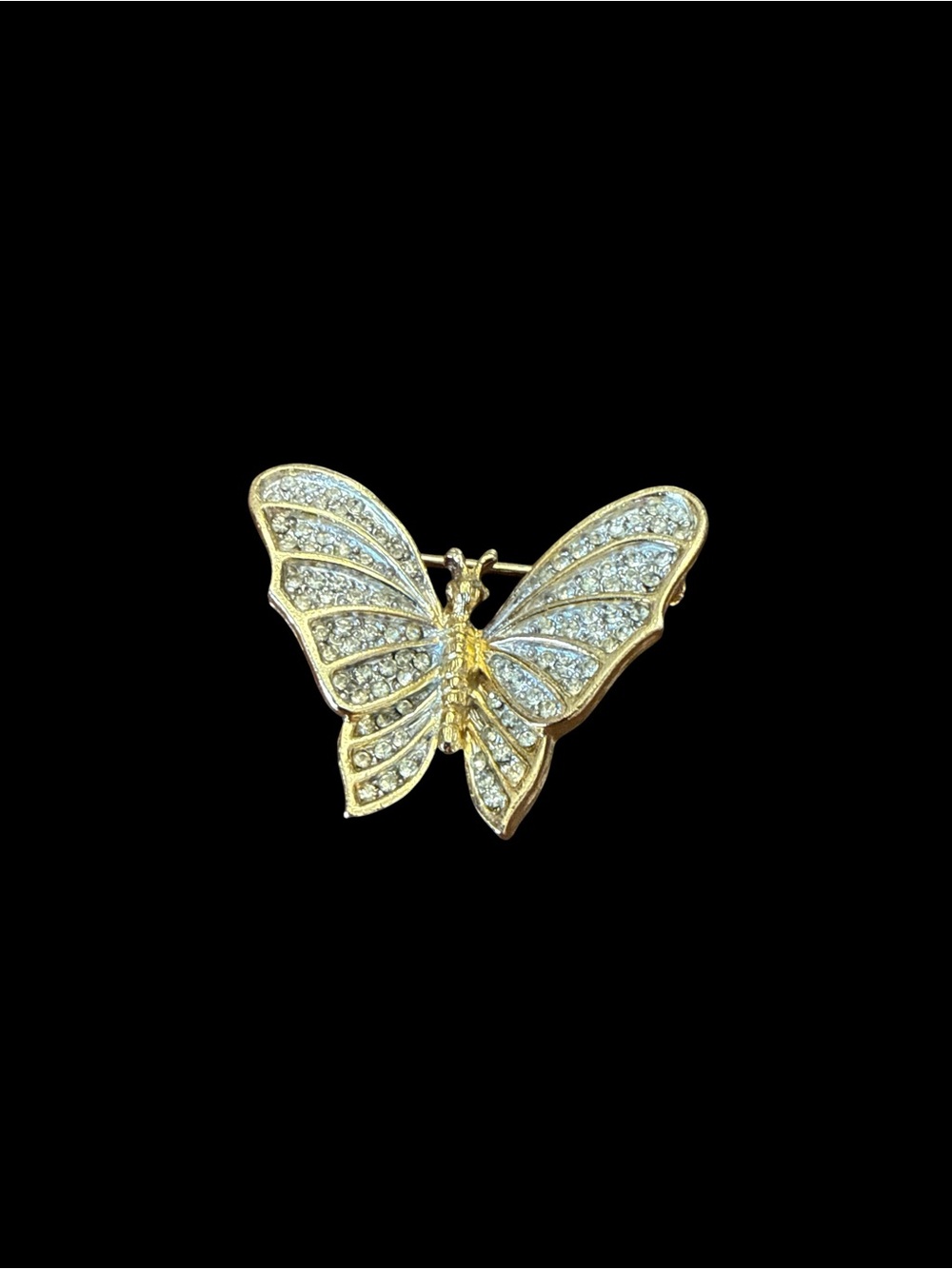 Vintage Gold-tone Butterfly Brooch with Pave-set Clear Rhinestones - Picture 2 of 4